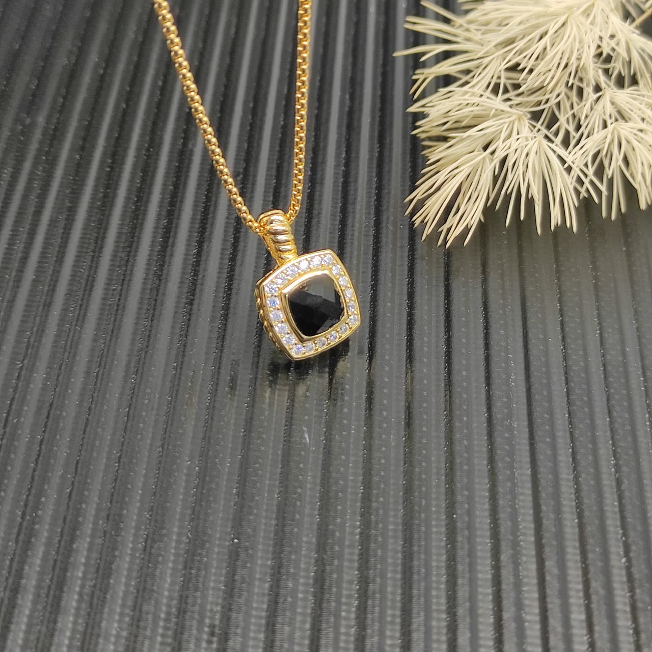 David Yurman Black Onyx and Diamond Cable Collectibles Pendant Necklace